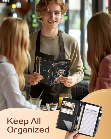 Slohif Server Book Serving Books with Zipper Pocket Accessories Leather Server Check Book Restaurant Server Booklet Ticket Book Holder 10.0 in Saudi Arabia