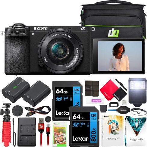 Sony a6700 Alpha APS-C 4K Mirrorless Camera with 2 Lens Kit 18-135mm & 55-210mm ILCE-6700M Bundle with Deco Gear Photography Bag + Flash + Extra Battery + Dual Charger + Software & Accessories Kit in Saudi Arabia