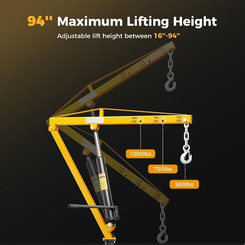1000lbs Receiver Hitch Mounted Hydraulic 360° Swivel Truck Crane with 3 Boom Capacity Options: 500lbs, 750lbs, 1000lbs. Ideal for Workshops, Construction, Agriculture, and Logging in Kuwait