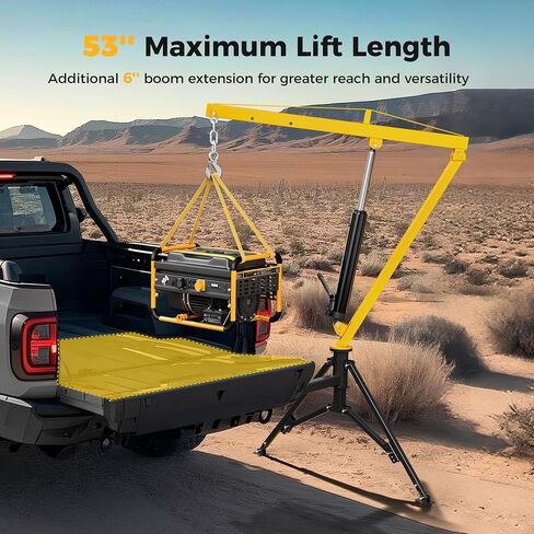 1000lbs Receiver Hitch Mounted Hydraulic 360° Swivel Truck Crane with 3 Boom Capacity Options: 500lbs, 750lbs, 1000lbs. Ideal for Workshops, Construction, Agriculture, and Logging in Kuwait