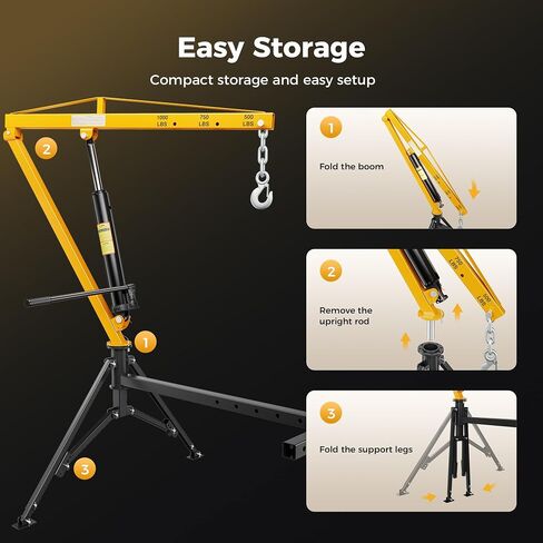 1000lbs Receiver Hitch Mounted Hydraulic 360° Swivel Truck Crane with 3 Boom Capacity Options: 500lbs, 750lbs, 1000lbs. Ideal for Workshops, Construction, Agriculture, and Logging in Kuwait