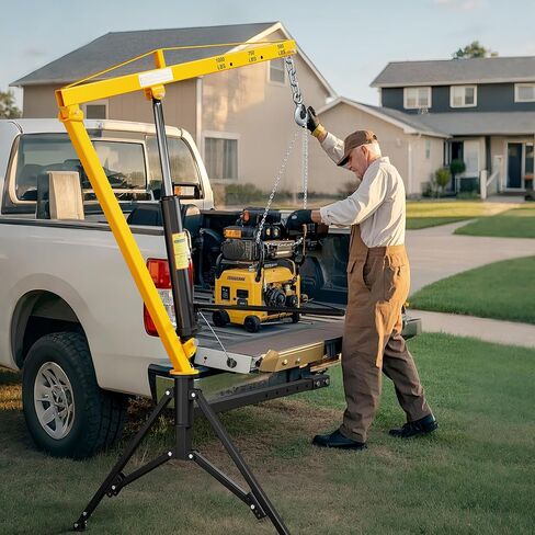 1000lbs Receiver Hitch Mounted Hydraulic 360° Swivel Truck Crane with 3 Boom Capacity Options: 500lbs, 750lbs, 1000lbs. Ideal for Workshops, Construction, Agriculture, and Logging in Kuwait