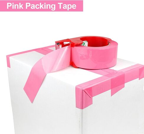 BOMEI PACK Pink Packing Tape with Dispenser, 2.4 Mil 1.88 Inch x 110 Yards, 2 Refills Rolls Color Box Tape for Moving, Shipping and Packaging in Saudi Arabia