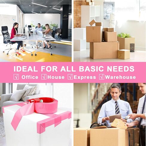 BOMEI PACK Pink Packing Tape with Dispenser, 2.4 Mil 1.88 Inch x 110 Yards, 2 Refills Rolls Color Box Tape for Moving, Shipping and Packaging in Saudi Arabia