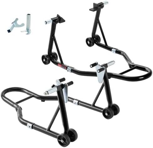 850LB Heavy-Duty Motorcycle Lift Stand Combo, Adjustable Front Fork & U+L Rear Spool Stand, Universal Fit Paddock Stand Wheel Lift for Sport Bikes, Black in Saudi Arabia