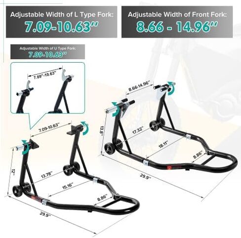 850LB Heavy-Duty Motorcycle Lift Stand Combo, Adjustable Front Fork & U+L Rear Spool Stand, Universal Fit Paddock Stand Wheel Lift for Sport Bikes, Black in Saudi Arabia