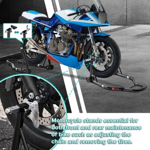 850LB Heavy-Duty Motorcycle Lift Stand Combo, Adjustable Front Fork & U+L Rear Spool Stand, Universal Fit Paddock Stand Wheel Lift for Sport Bikes, Black in Saudi Arabia