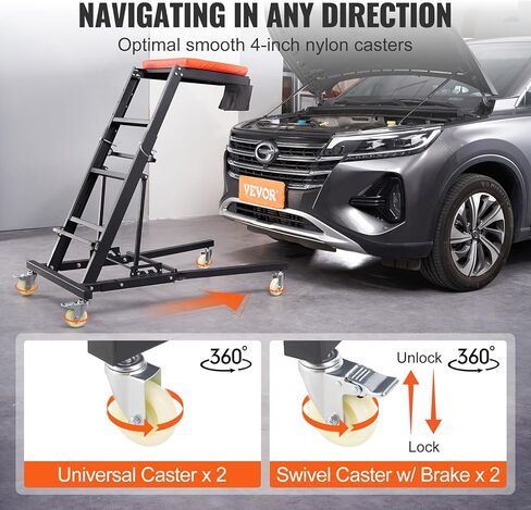VEVOR Automotive Topside Creeper, 400 LBS Capacity High Creeper with 48" to 76" Adjustable Height, 4 Swivel Caster Wheels, Heavy Duty Automotive Engine Creeper, Ideal for Auto Repair and Maintenance in Saudi Arabia