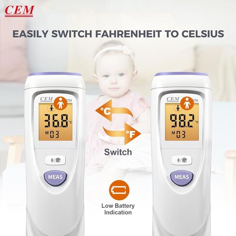 CEM DT-8807S FDA CE No-Touch Forehead Digital Infrared Thermometer for Adults and Kids, Touchless Baby Thermometer with 3 Ultra-Sensitive Sensors, Large LED Display and Gentle Vibration Alert in Saudi Arabia