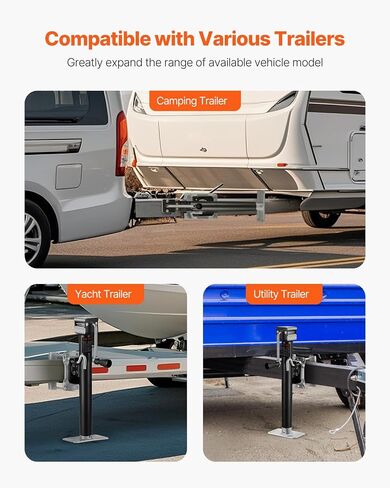VEVOR Trailer Jack, 2500 lbs Dynamic Load Capacity, Heavy Duty Swivel Bolt-on Trailer Jack with Ergonomic Handle, 15-inch Vertical Travel, Suitable for RV, Horse, Utility, Camping and Yacht Trailers in Saudi Arabia