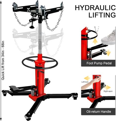 Transmission Jack 1660 lbs/ 0.75 Ton Capacity Hydraulic Telescopic Transmission Jack 34" - 68" Adjustable Height Telescoping Transmission Hydraulic with 360° Swivel Wheels Lift Hoist in Saudi Arabia