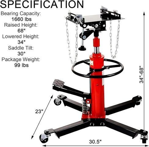 Transmission Jack 1660 lbs/ 0.75 Ton Capacity Hydraulic Telescopic Transmission Jack 34" - 68" Adjustable Height Telescoping Transmission Hydraulic with 360° Swivel Wheels Lift Hoist in Saudi Arabia