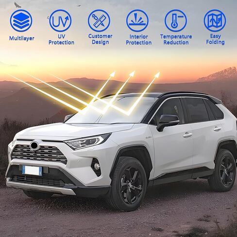 2025 تم ترقيته 480T الزجاج الأمامي الظل الظلال المخصصة تويوتا تويوتا راف 4 2019-2024 2025 ، 5 طبقات السيارة الأمامية Sunshade ، النسيج غير المنسوجة من القطن ، [تصميم OEM ، 100 ٪ من أشعة الشمس] Heat UV Protection Visor in Kuwait