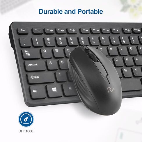 Wireless Keyboard and Mouse Combo - Rii Standard Office PC Keyboard and Optical Wireless Mice (Black) in Kuwait