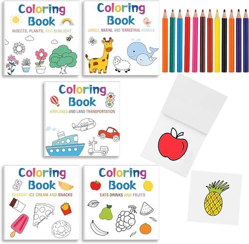 Sinload 5 Pcs Mini Coloring Book with 12 Colored Pencils Pocket Size Small Activity Books Bulk for Adult Coworkers Gifts School Home Classroom Travel Art Craft Party Favors in Saudi Arabia