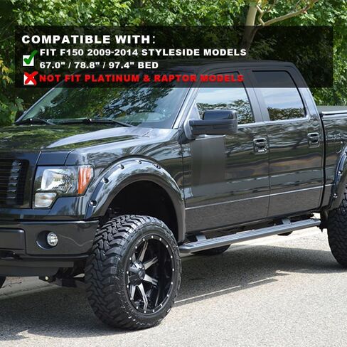 CHEDA Fender Flares,Compatible with 2009-2014 Ford F150, Paintable Riveted Smooth Matte Black Pocket Style 4Pcs Wheel Flares Set in Saudi Arabia