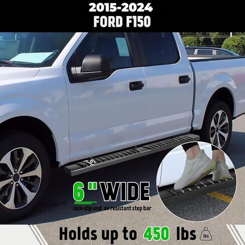 لوحات تشغيل 6 "PZ 6" لعام 2015-2025 Ford F-150 Supercrew CAB 4-DOORS 2017-2024 FORD F250 F350 Super Duty Crew CAB Black Aluminium Sidoy Severy Nerf Bars in Kuwait
