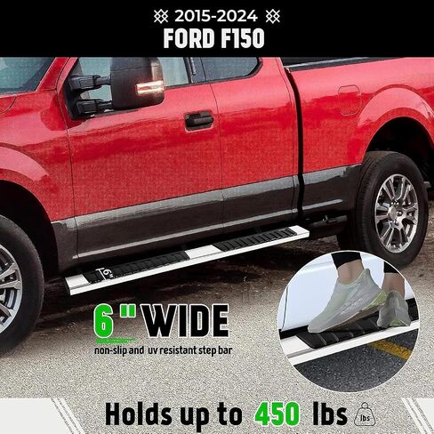 لوحات تشغيل 6 "PZ 6" لعام 2015-2025 Ford F-150 Supercrew CAB 4-DOORS 2017-2024 FORD F250 F350 Super Duty Crew CAB Black Aluminium Sidoy Severy Nerf Bars in Kuwait