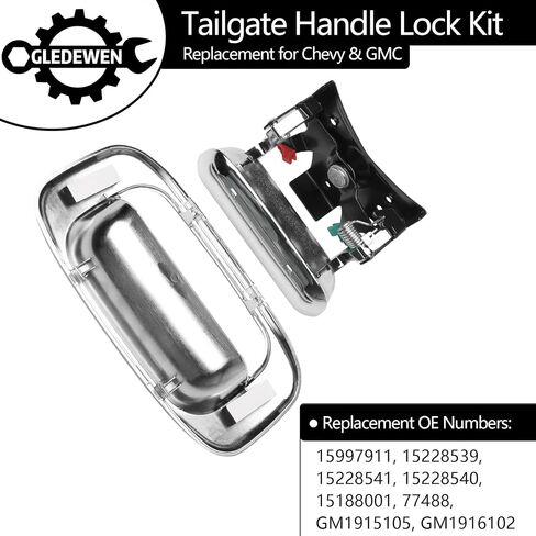 Tailgate Handle Latch and Bezel Trim with Rod Clips | for 1999-2007 Chevy Silverado GMC Sierra 1500 2500 3500 | Replaces# 15997911, 15228539, 15228541, 15228540 in Saudi Arabia