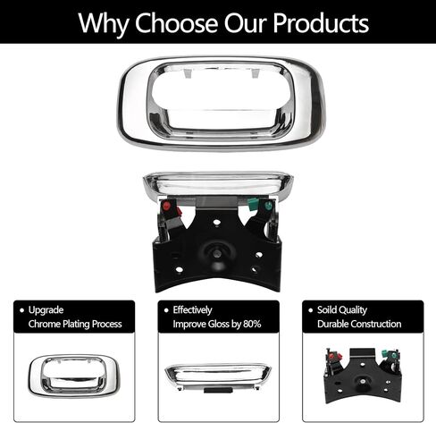 Tailgate Handle Latch and Bezel Trim with Rod Clips | for 1999-2007 Chevy Silverado GMC Sierra 1500 2500 3500 | Replaces# 15997911, 15228539, 15228541, 15228540 in Saudi Arabia