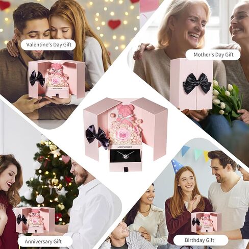 هدايا زهور عيد الأم من JoyFlower للزوجة الأم من زوج الابنة، هدايا عيد ميلاد للنساء، صندوق زهور محفوظ، دب الورد، هدايا زهور الورد إلى الأبد لها، قلائد للأم والزوجة والجدة in Kuwait