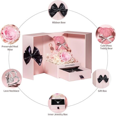 هدايا زهور عيد الأم من JoyFlower للزوجة الأم من زوج الابنة، هدايا عيد ميلاد للنساء، صندوق زهور محفوظ، دب الورد، هدايا زهور الورد إلى الأبد لها، قلائد للأم والزوجة والجدة in Kuwait