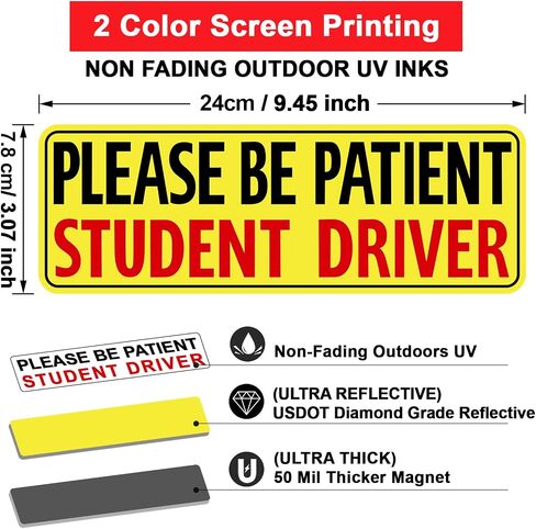 PSLER 4 Pcs New Driver Magnet for Car - Student Driver Car Magnet Funny Safety Warning Magnetic Reflective Reusable Signs for Teenage Driving Gifts in Kuwait