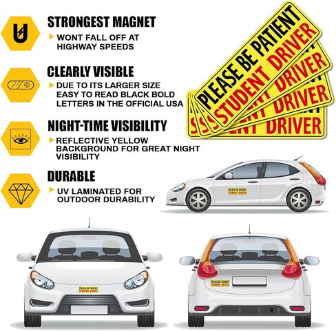PSLER 4 Pcs New Driver Magnet for Car - Student Driver Car Magnet Funny Safety Warning Magnetic Reflective Reusable Signs for Teenage Driving Gifts in Kuwait