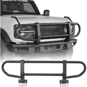 Hooke Road Bronco Front Bumper Brush Grille Guard Full-Width Push Bull Bar for 2021-2025 Ford Bronco 2 or 4 Doors (ONLY for Steel Modular Bumper, Not for Sport, Raptor, Everglades & Black Diamond)