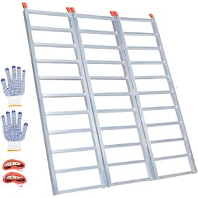 Aluminum Folding Truck Ramps, 1800 lbs Capacity Loading Ramps for Pickup Trucks Bed, Trailers Ramp with Load Straps for Motorcycles, Go-Karts, Lawn Mowers, ATV/UTV, Golf Carts, 2Pcs