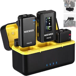 Neewer CM28 Wireless Lavalier Microphone System, 1 Click Noise Canceling, 4GB Storage for 9Hrs of 48KHz 16 Bit Uncompressed Audio, Lapel Mic Compatible with iPhone/Android/PC/Camera in Kuwait
