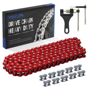 YOXUFA 420 Motorcycle Chain 132L Compatible with 110cc 125cc 50cc 70cc SSR TaoTao Apollo Coolster Kazuma Pit Dirt Bike ATV 4 Wheel Predator 212cc Coleman CT200U Baja MB165 Mini Bike Go Kart Red Parts