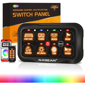 Auxbeam 8 Gang Switch Panel AC-800 Bluetooth RGB Switch Pod with Remote Control Backlit Off Toggle Momentary Pulsed 165FT Wireless Auxiliary Switch Panel for Truck Offroad Waterproof
