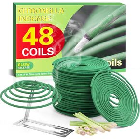 ملفات البخور، ملف بخور السترونيلا للصيف، حلزوني عطر السترونيلا للاستخدام الخارجي والداخلي، مجموعة من 48 بخور عشبة الليمون مع حامل لفائف للأنشطة الخارجية in Kuwait