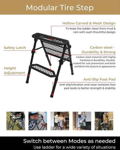 3D Maxpider Custom Fit Modular Tyre Step (أسود) 3 أوضاع (سلم الإطارات/A -Ladder/طي) ، ارتفاع محمول وقابل للتعديل لما يصل إلى 30 "إطارات - خطوة الإطارات in Kuwait