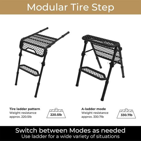 3D Maxpider Custom Fit Modular Tyre Step (أسود) 3 أوضاع (سلم الإطارات/A -Ladder/طي) ، ارتفاع محمول وقابل للتعديل لما يصل إلى 30 "إطارات - خطوة الإطارات in Kuwait