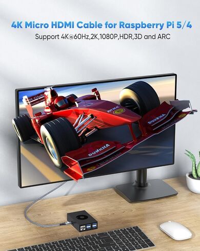 4K Micro HDMI to HDMI Cable 6FT, High Speed HDMI to Micro HDMI Cable Nylon Braided Micro HDMI Adapter 4K@60Hz, 2K@165Hz, HDR, ARC, 3D for Raspberry Pi 5/4, Camera, Laptop, Video Capture Card in Kuwait