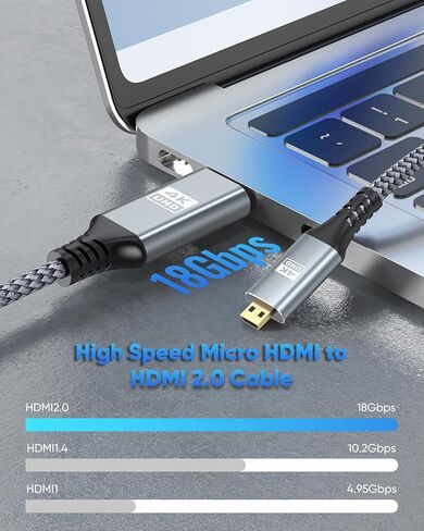 4K Micro HDMI to HDMI Cable 6FT, High Speed HDMI to Micro HDMI Cable Nylon Braided Micro HDMI Adapter 4K@60Hz, 2K@165Hz, HDR, ARC, 3D for Raspberry Pi 5/4, Camera, Laptop, Video Capture Card in Kuwait