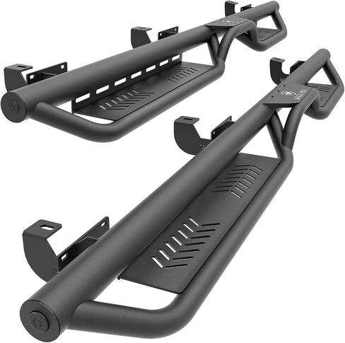 Running Boards Compatible with 2018-2025 Jeep Wrangler JL JLU Unlimited 4 Doors, Two Stairs Design Side Steps Heavy-Duty Steel Nerf Bars Bolt-on Step Plates Rock Sliders Rail, Black in Saudi Arabia