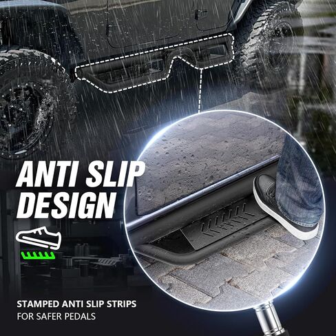 Running Boards Compatible with 2018-2025 Jeep Wrangler JL JLU Unlimited 4 Doors, Two Stairs Design Side Steps Heavy-Duty Steel Nerf Bars Bolt-on Step Plates Rock Sliders Rail, Black in Saudi Arabia