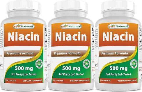 Best Naturals Niacin 500mg 250 Tablets with Flushing - Also Called Vitamin B3 (250 Count (Pack of 2)) in Saudi Arabia