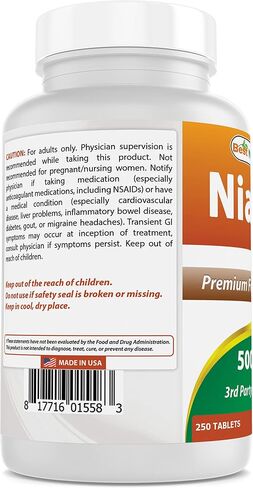 Best Naturals Niacin 500mg 250 Tablets with Flushing - Also Called Vitamin B3 (250 Count (Pack of 2)) in Saudi Arabia