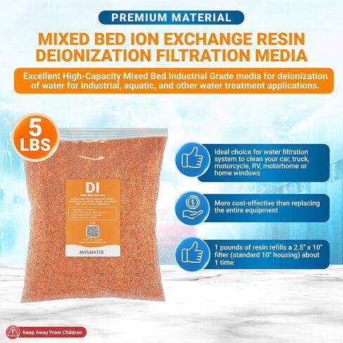 Max Water 5 lbs Mixed Bed Virgin Grade Ion Exchange Deionization DI Resin Filter Cartridge Refill - Compatible with Water Filtration Systems for Car Wash and Aquarium RODI Systems in Saudi Arabia