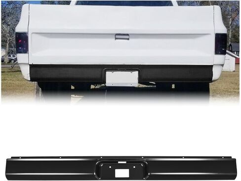 HECASA Rear Roll Pan License Plate Compatible with 1973-1987 Chevy GMC C10 C20 C30 K10 K20 K30 Silverado Fleetside Styleside Bed Steel Bumper Roll Pan W/LED Light Black in Saudi Arabia