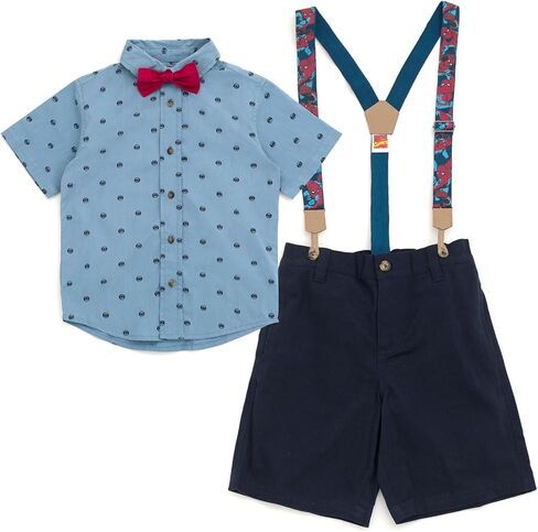 Marvel Spider-Man Little Boys Button Down Shirt Twill Pants Suspenders and Bow-Tie 4 Piece Outfit Set Blue 6 in Saudi Arabia