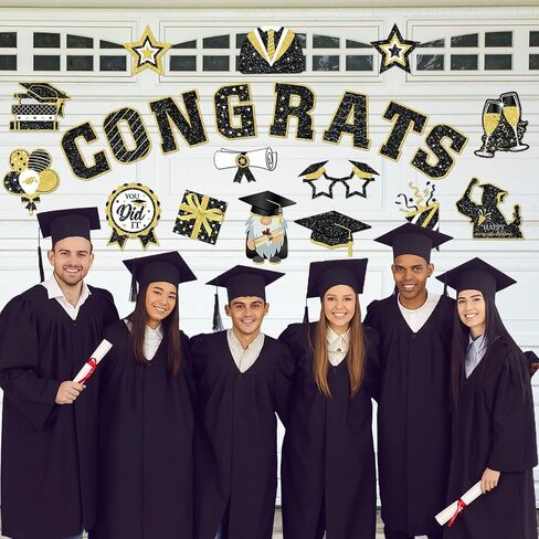 Landhoow 30 قطعة مغناطيس سيارة التخرج 2024 ديكور سيارة التخرج ملصق ممتص للصدمات Congrats Grad قبعة التخرج مغناطيس مغناطيسي ثلاجة سيارة ملصق مائي لحفلة التخرج (أسود، ذهبي) in Kuwait