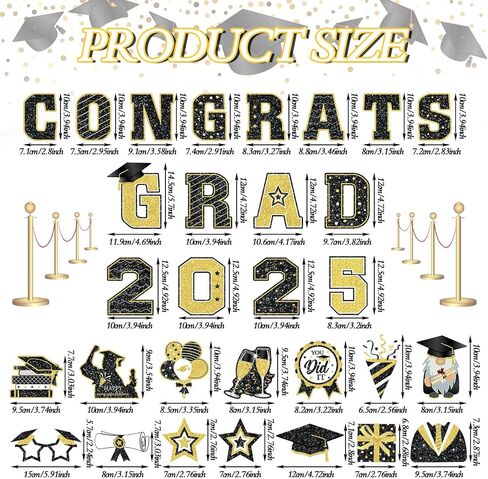 Landhoow 30 قطعة مغناطيس سيارة التخرج 2024 ديكور سيارة التخرج ملصق ممتص للصدمات Congrats Grad قبعة التخرج مغناطيس مغناطيسي ثلاجة سيارة ملصق مائي لحفلة التخرج (أسود، ذهبي) in Kuwait