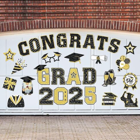 Landhoow 30 قطعة مغناطيس سيارة التخرج 2024 ديكور سيارة التخرج ملصق ممتص للصدمات Congrats Grad قبعة التخرج مغناطيس مغناطيسي ثلاجة سيارة ملصق مائي لحفلة التخرج (أسود، ذهبي) in Kuwait