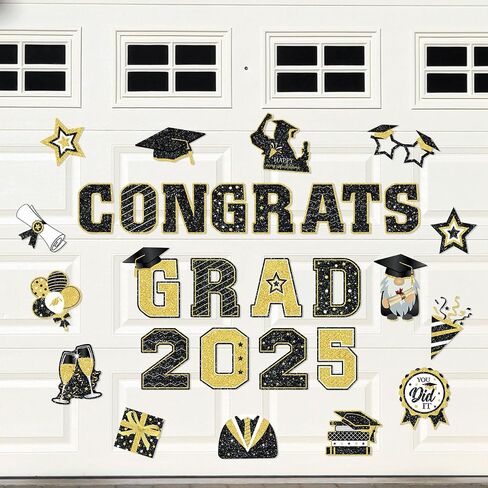 Landhoow 30 قطعة مغناطيس سيارة التخرج 2024 ديكور سيارة التخرج ملصق ممتص للصدمات Congrats Grad قبعة التخرج مغناطيس مغناطيسي ثلاجة سيارة ملصق مائي لحفلة التخرج (أسود، ذهبي) in Kuwait