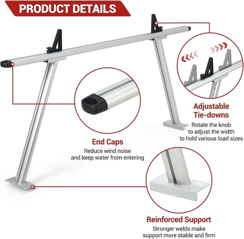 Pickup Truck Ladder Rack | Adjustable 19" - 34" Width & 38.6" - 44" Height | 250 LB. Load Capacity | Drilling Mounting Steel Truck Bed Rack | Ideal for Kayak, Surfboard, Lumber (2 Pack) in Saudi Arabia